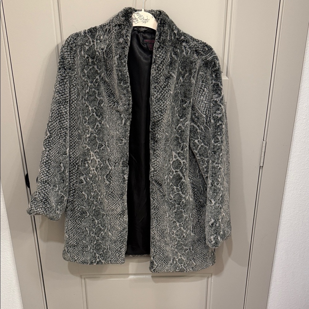 Gray snake skin faux fur coat